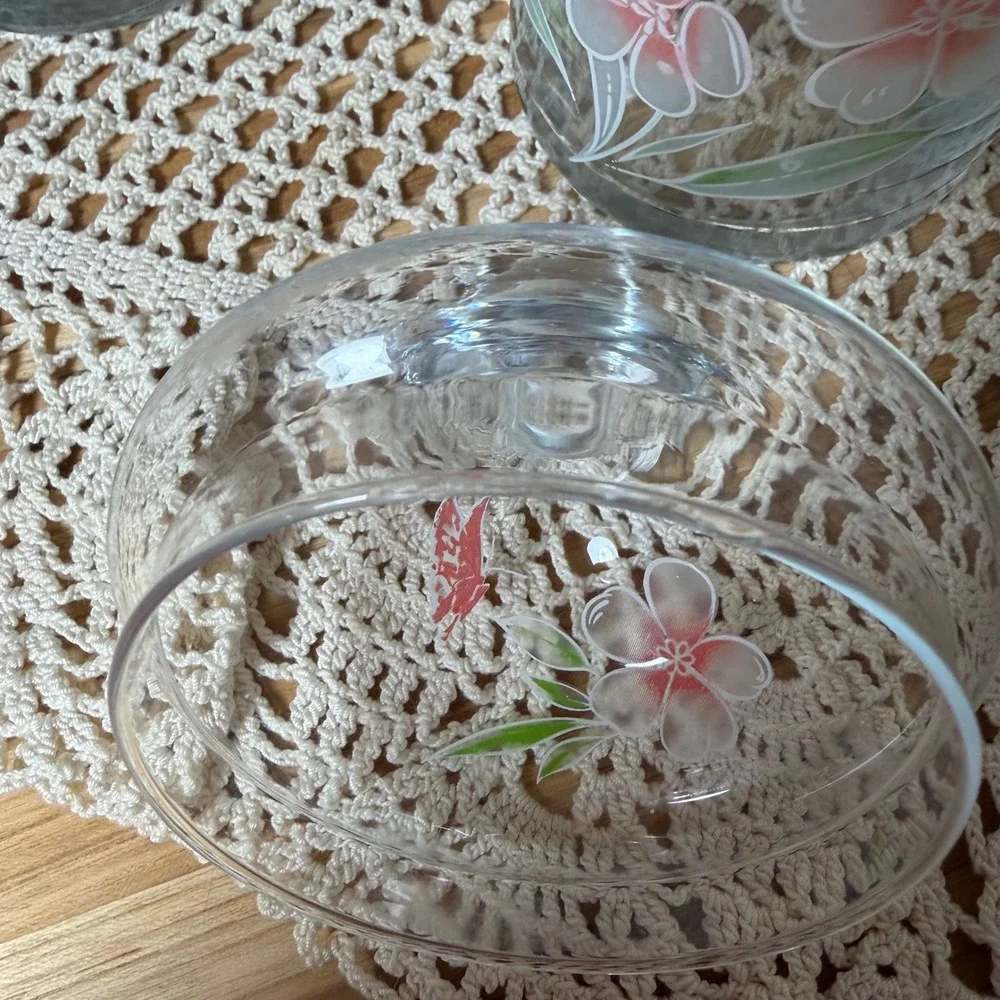 Vtg Crystal Clear Industries Glass Apothecary Jars Set 2 Hand Painted Floral 11